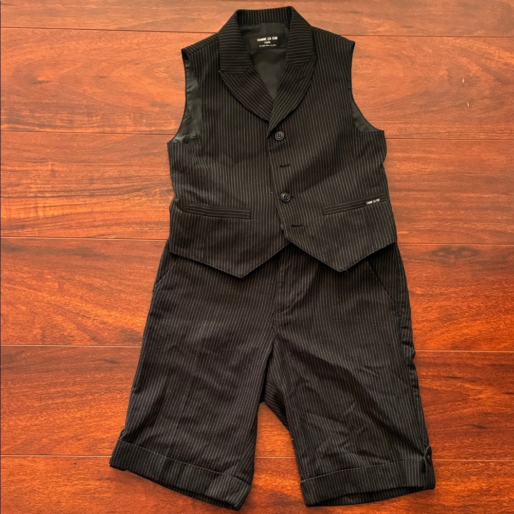 Kids Black Pinstripe Vest and Shorts Set